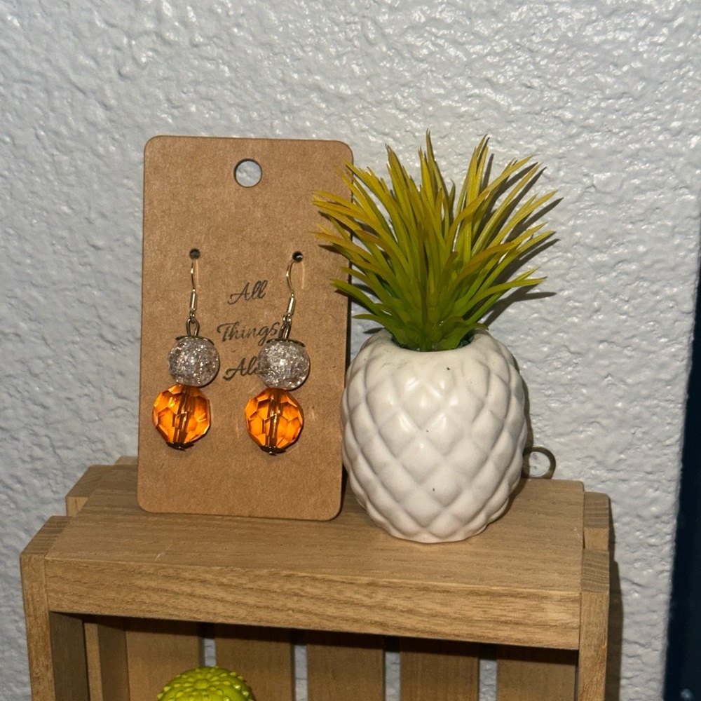 Orange and Silver Faceted Beaded Earrings